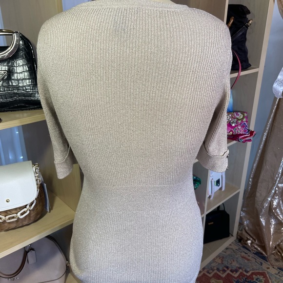 WHBM Champagne Metallic Button Down Sweater - Picture 6 of 9